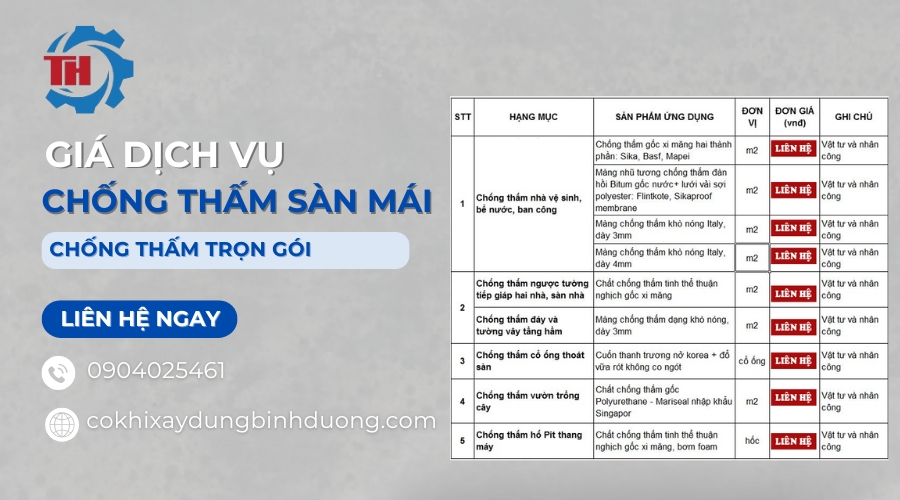 Giá thi công chống thấm sàn mái