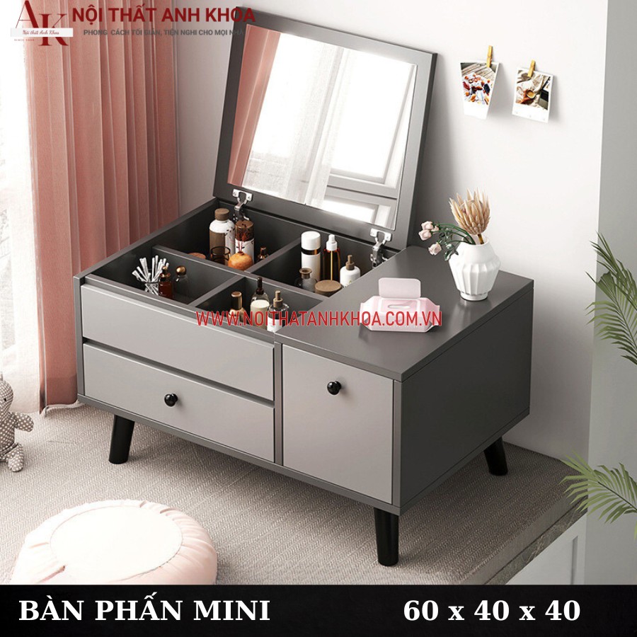 Bàn trang điểm mini gỗ công nghiệp màu xám chì hiện đại