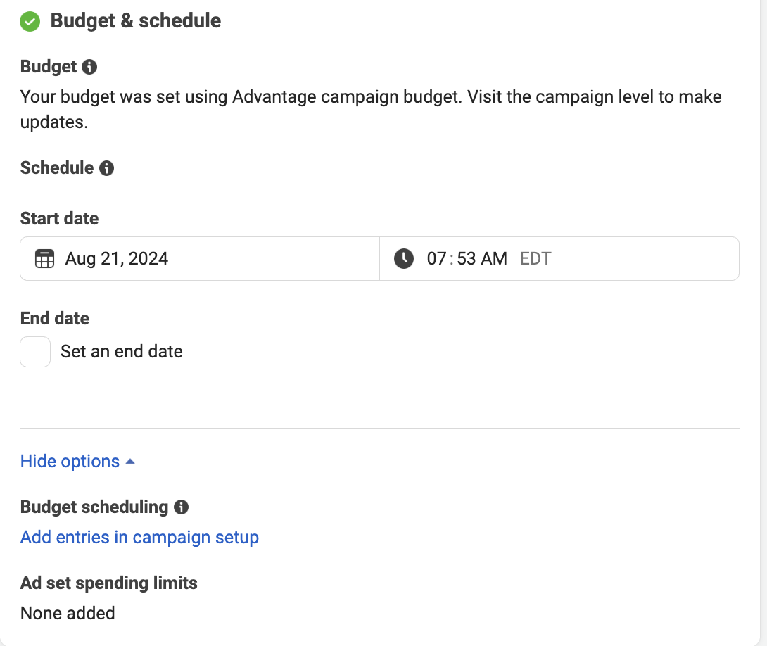 How to run Instagram ads — Set budget and schedule