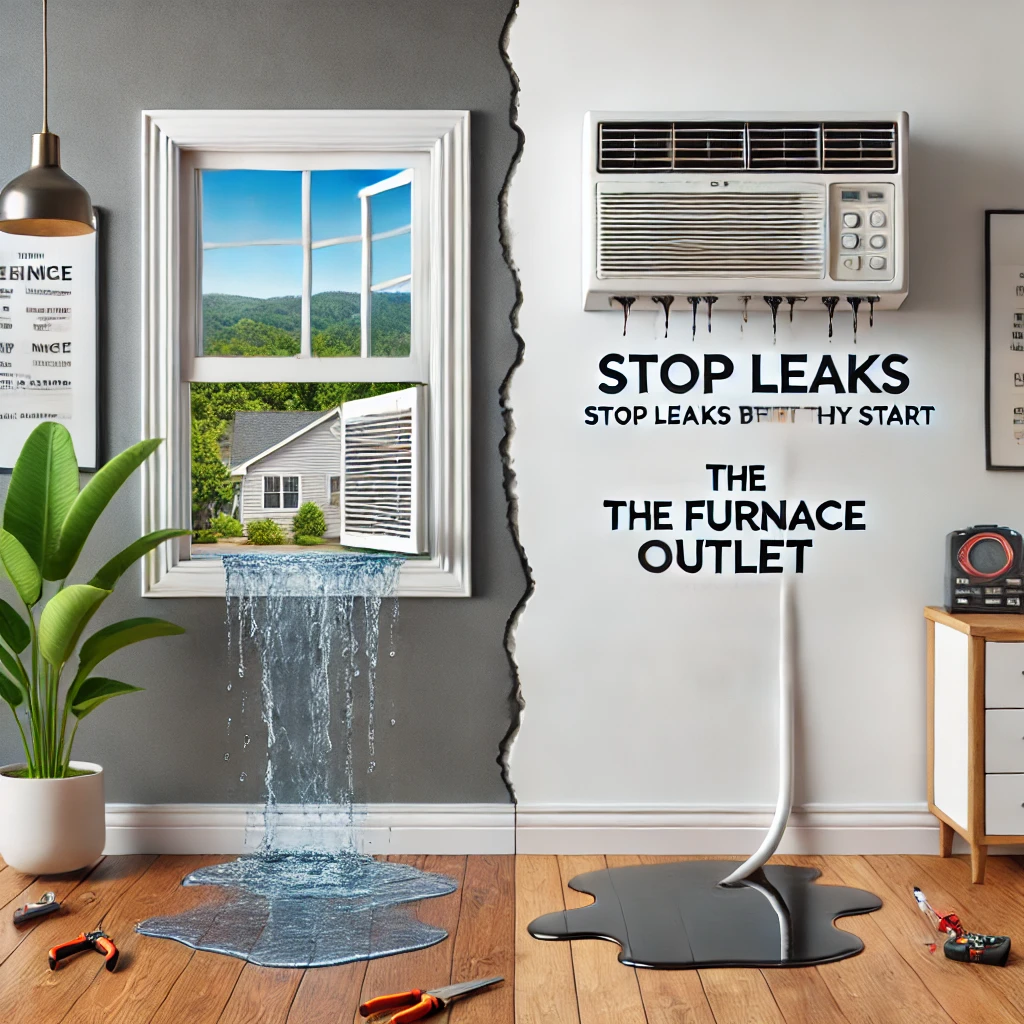 Window AC unit leaking water indoors next to a properly tilted unit draining water outdoors, highlighting installation differences.