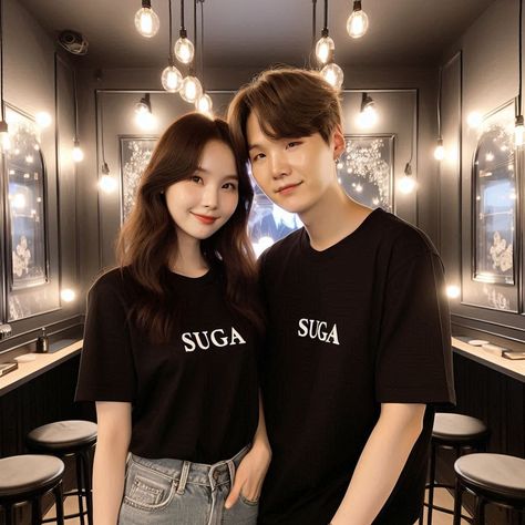 B T S STAR SUGA with his girlfriend on black polo