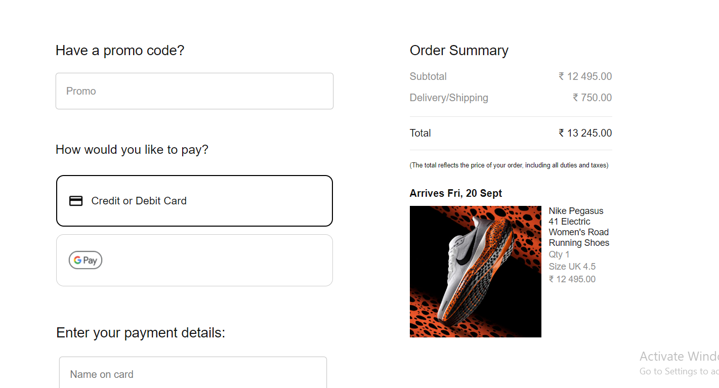 Nike - offeres multiple payment options