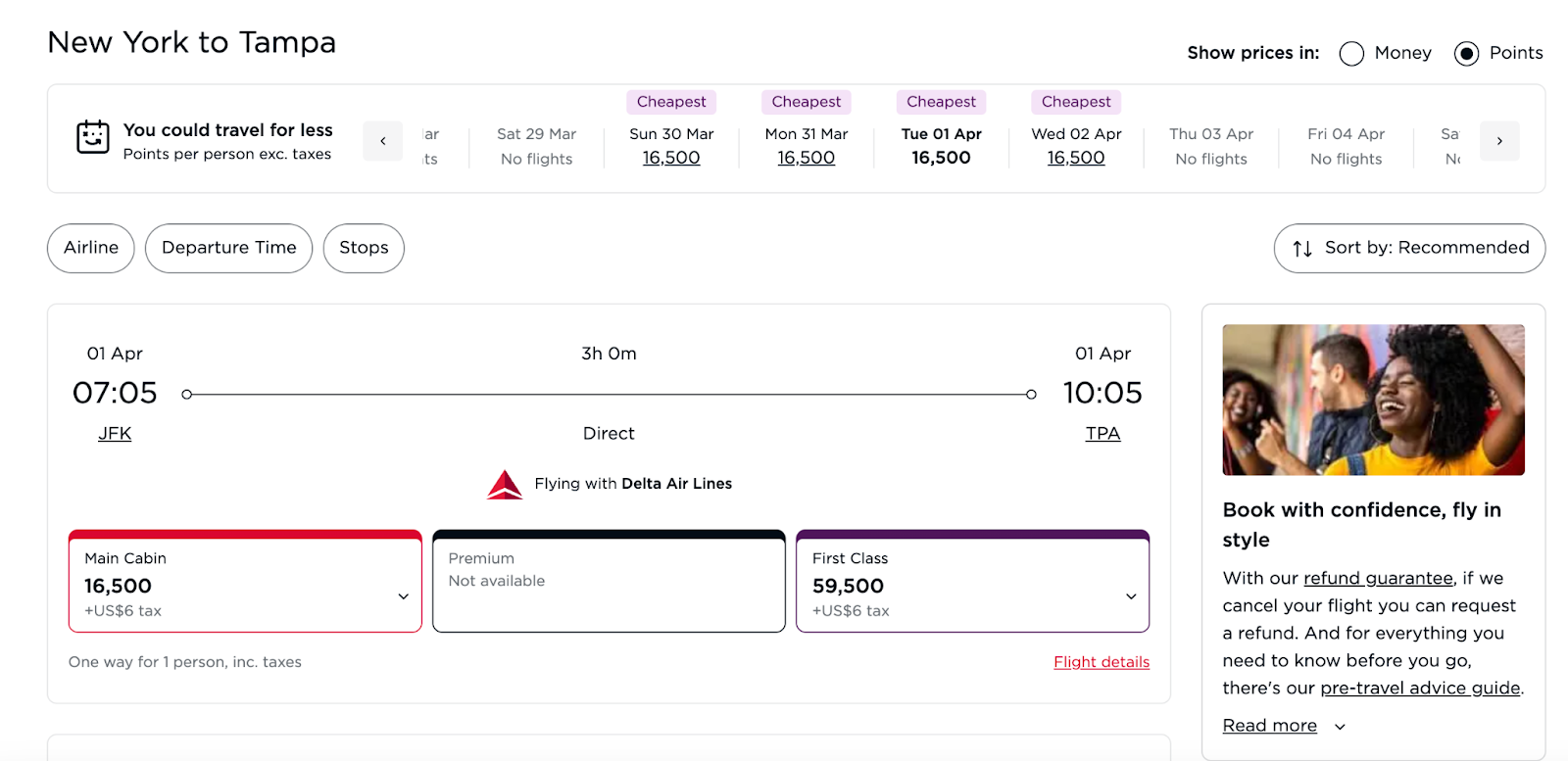 flight search on Virgin Atlantic