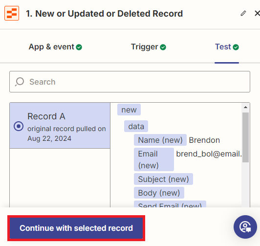 Table Record loaded in table