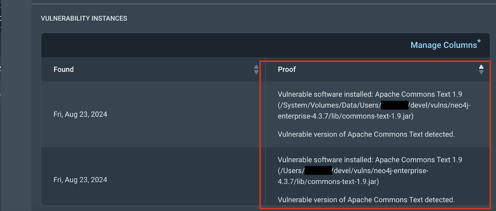 Rapid7 evidence contains a descriptive text block with a path embedded in it.