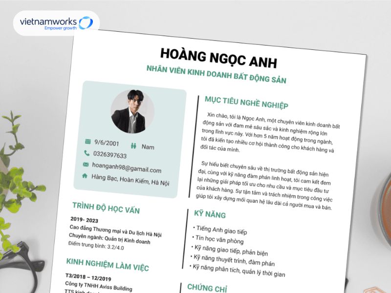 Mẫu cv bất động sản english