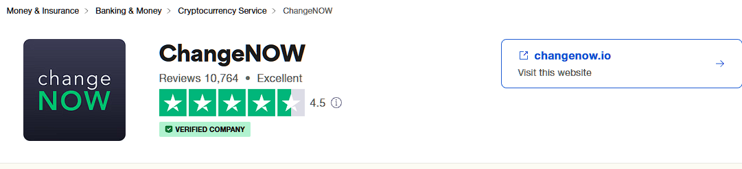 ChangeNOW получает оценку Trustpilot «Отлично» с 4,5 звездами и более 10 000 отзывов клиентов.