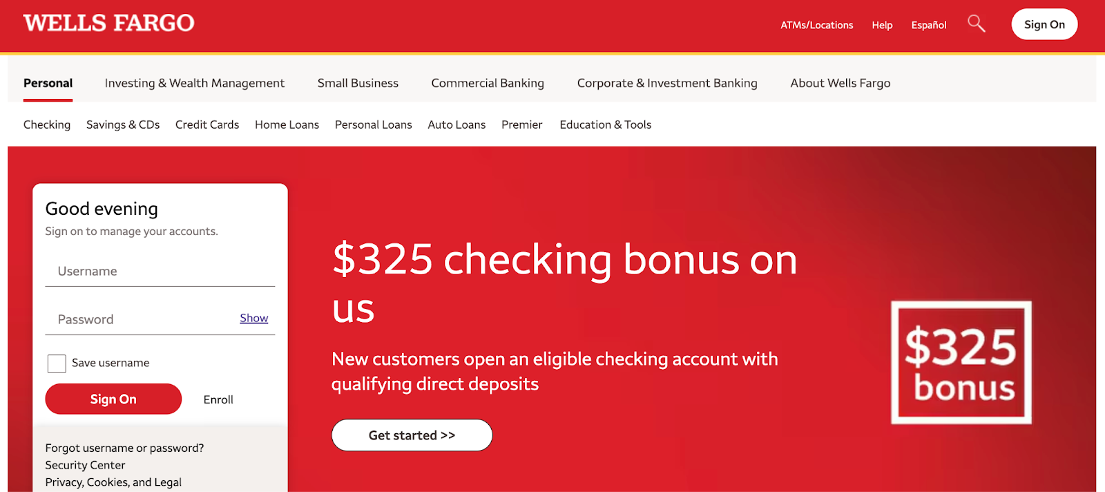 Image shown: A screenshot of Wells Fargo’s webpage