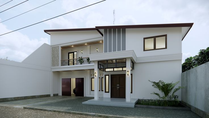 Gambar rumah bergaya modern dengan atap datar minimal kemiringan, dimanfaatkan sebagai rooftop garden atau area santai.