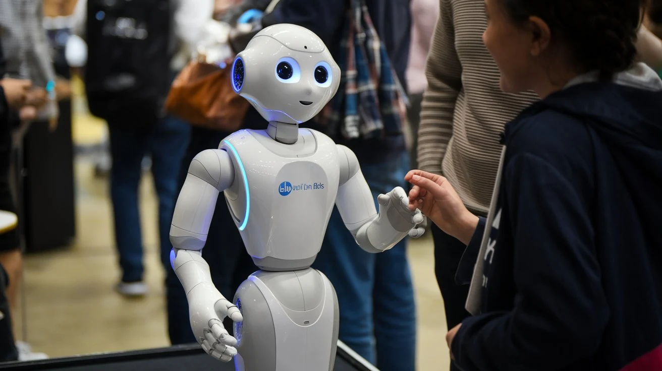 Social robot engaging with people at a community event.