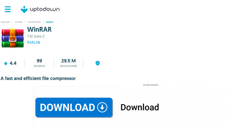 Uptodown website page to download rar for Windows Free
