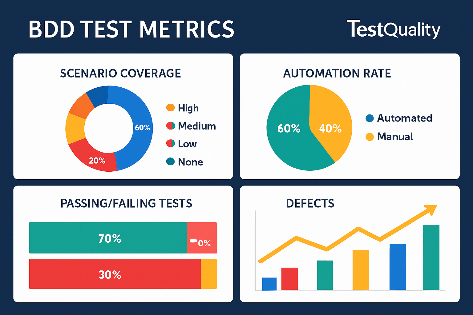 Dashboard visualization of key BDD testing metrics for effective test management