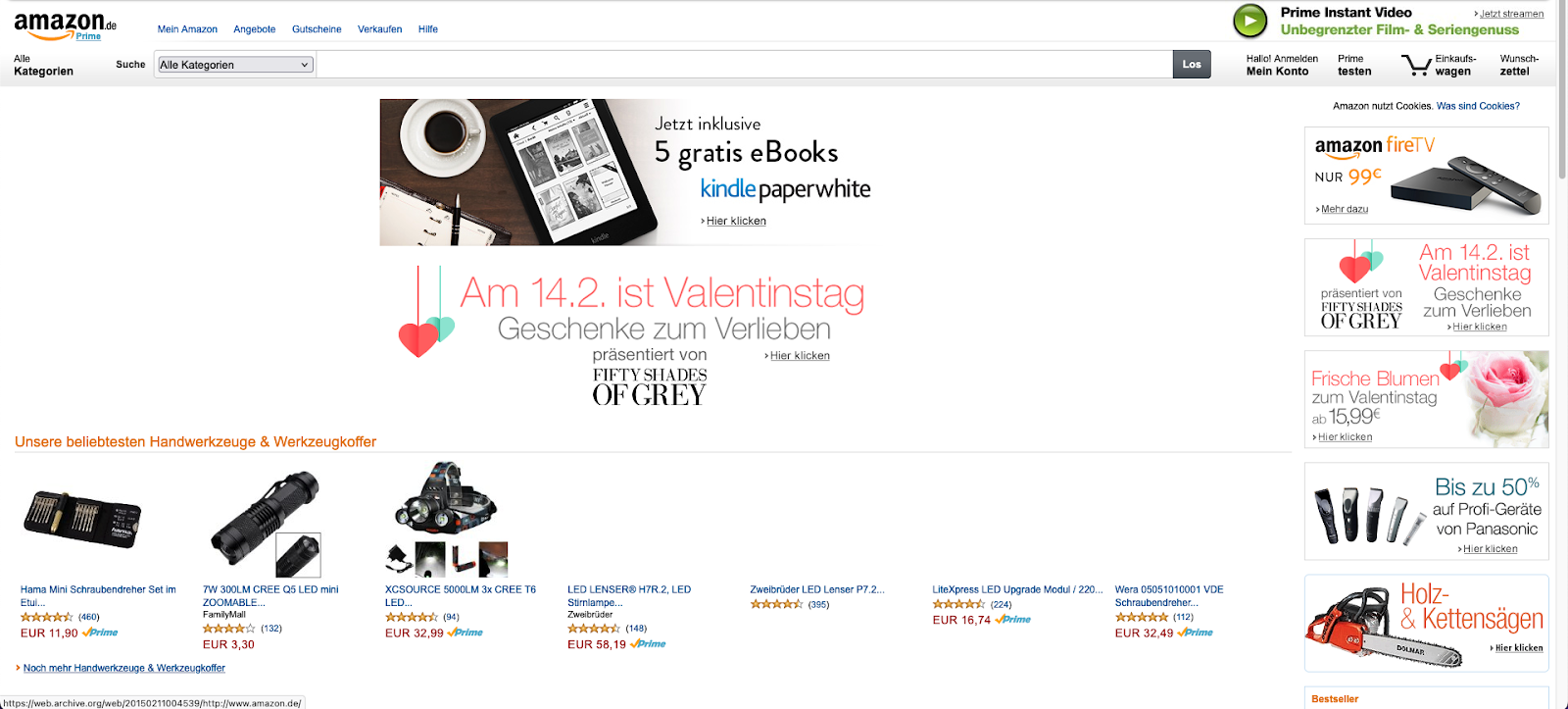 A screenshot of Amazon.de in 2015.