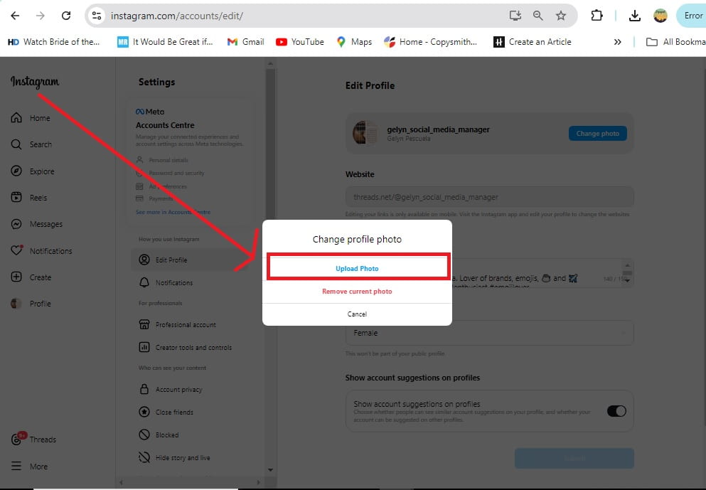 How to Change Your Instagram Profile Picture - Upload Photo