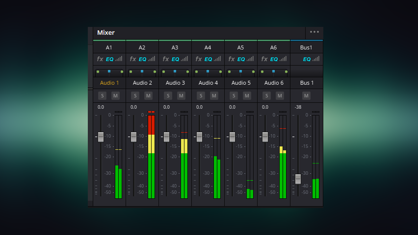 Example of audio levels on sound mixer. 