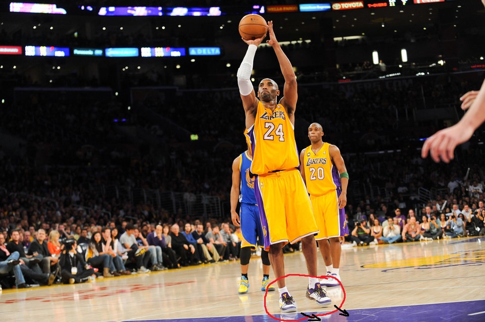 Kobe Bryant aligning body by turning feet toward his non shooting hand