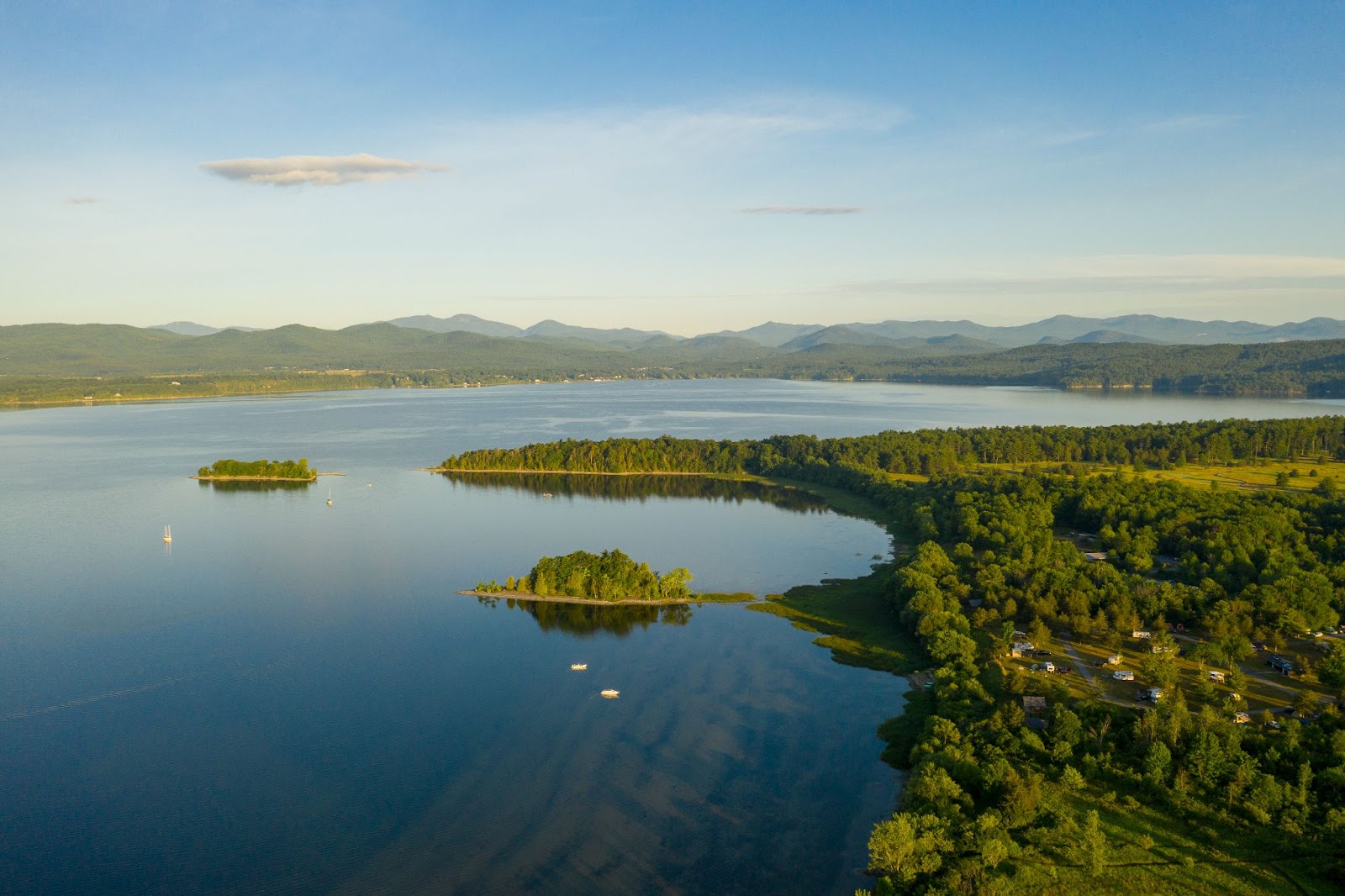 Aerial view of Lake Champlain.