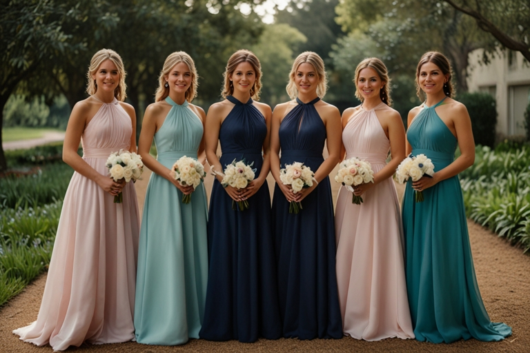 Halter Chiffon Long Bridesmaid Dresses with Slit A-Line