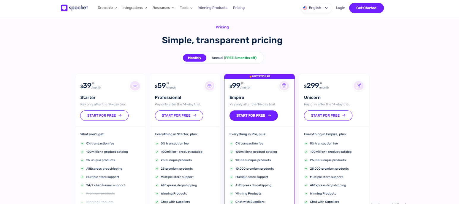 Spocket Pricing Plans-axiabits