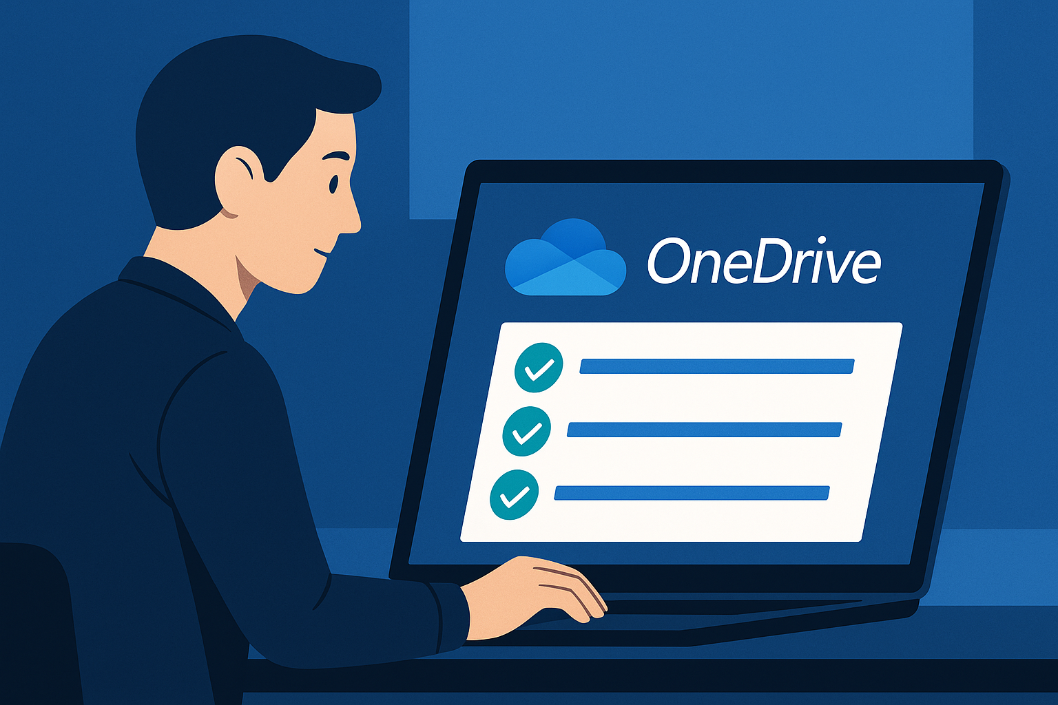 노트북 화면에 표시되는 OneDrive 설정 체크리스트