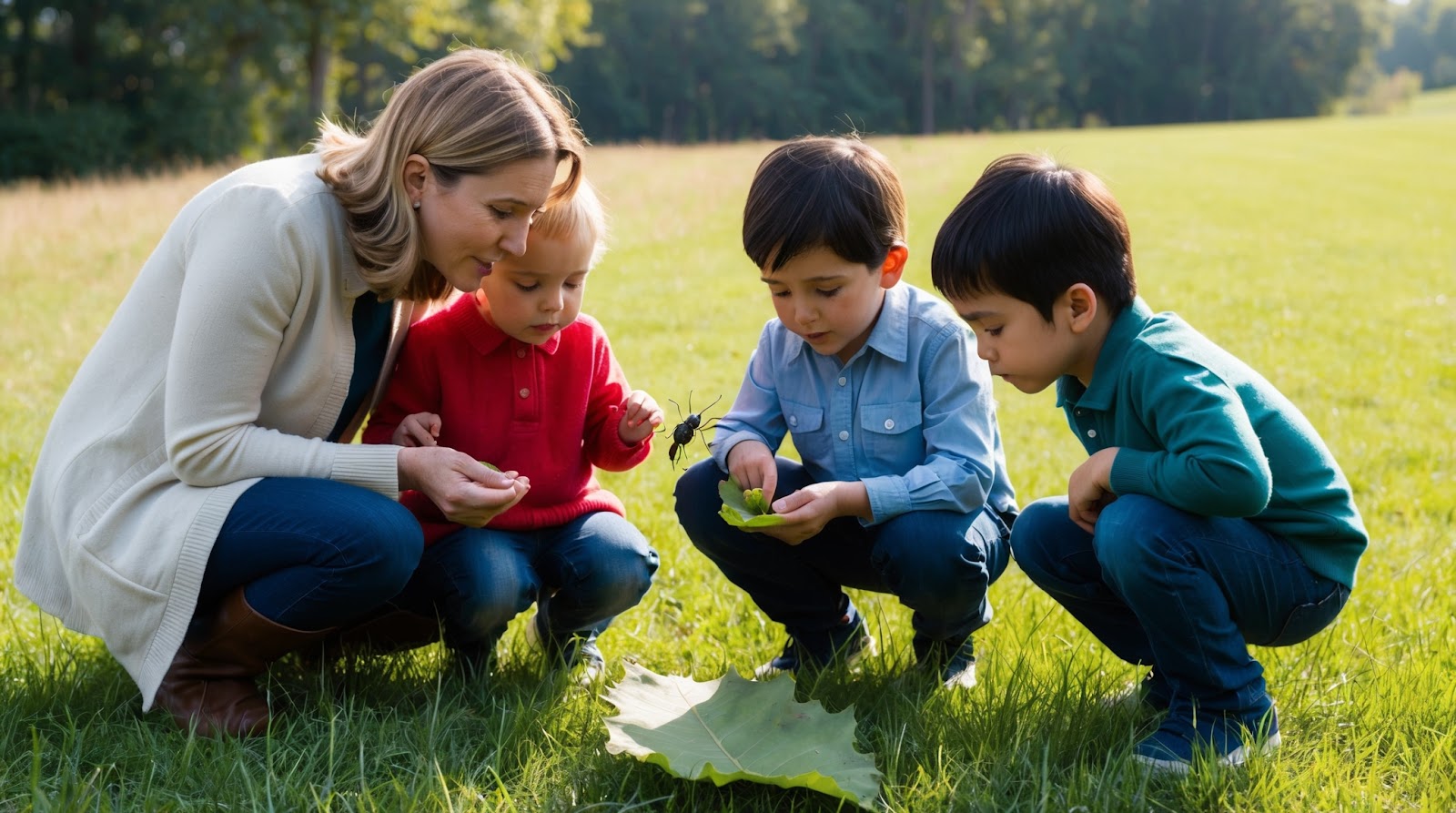 children and an adult playing outside