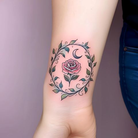 Rose and Moon Tattoo