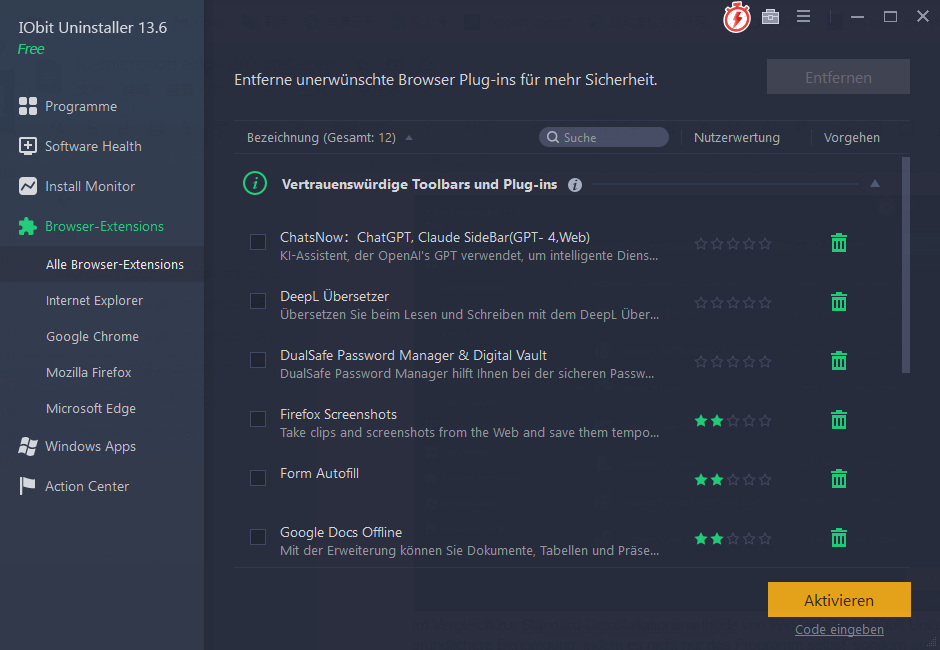 Browser-Erweiterungen mit IObit Uninstaller verwalten