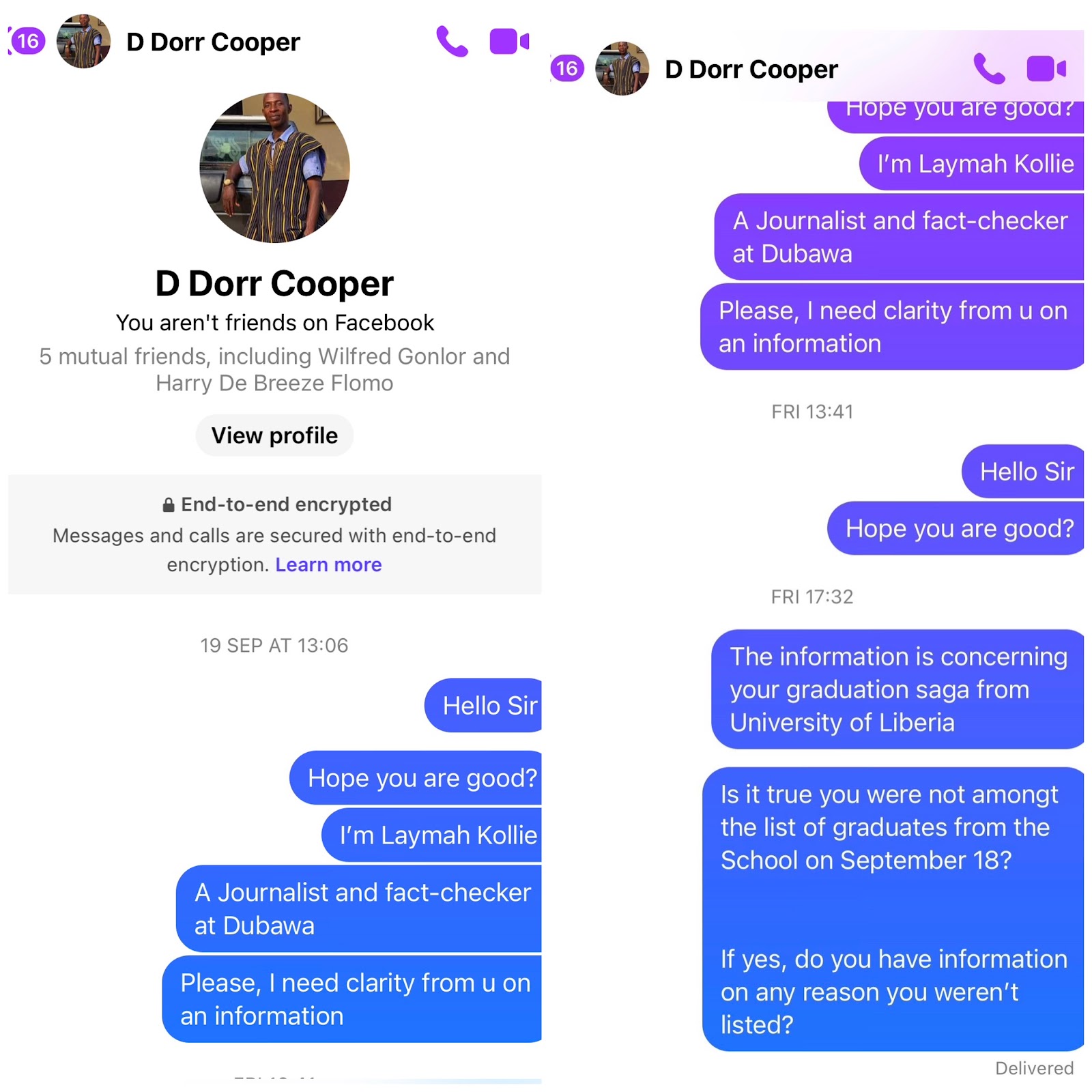 True! Commerce Inspector Dorr Cooper was not listed amongst graduates of University of Liberia 104 Convocation