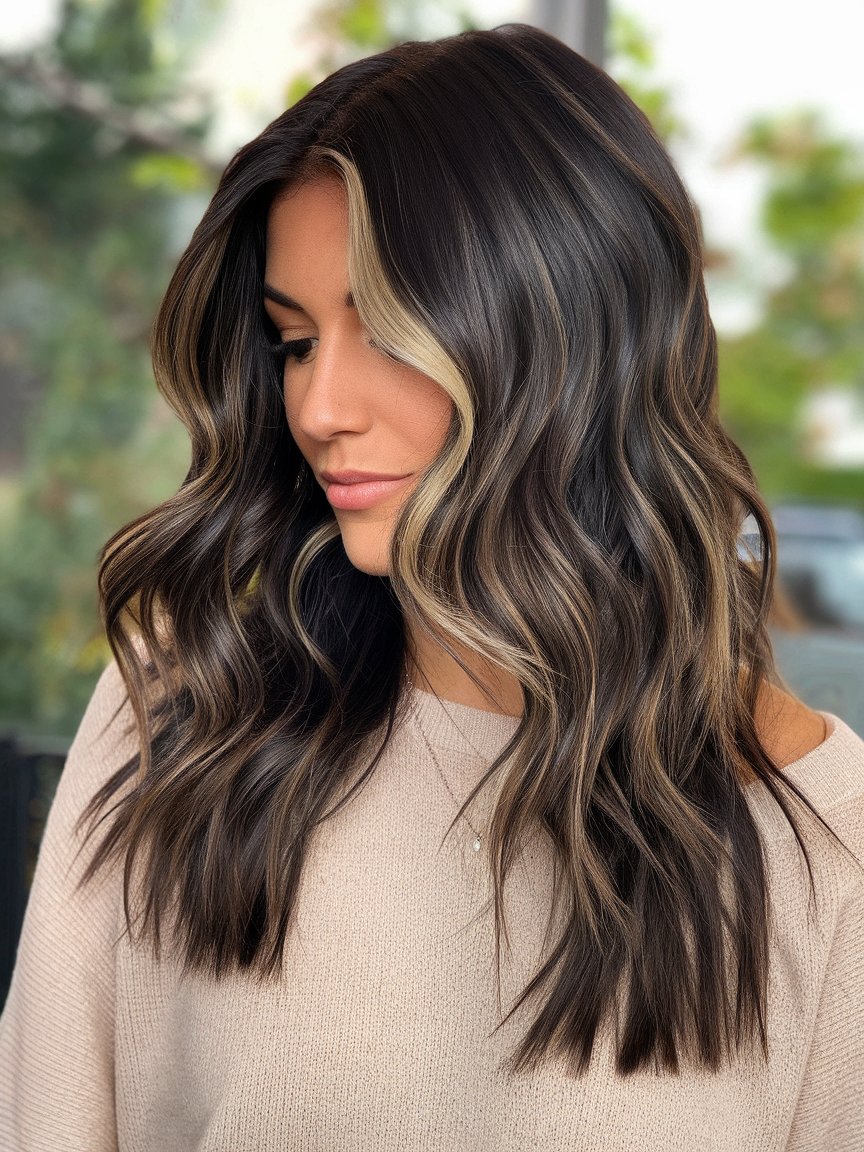 30. Wavy Chocolate with Sun-Kissed Highlights