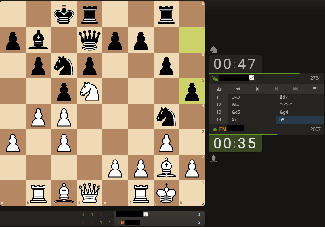 Screenshot of a live blitz game on an online platform