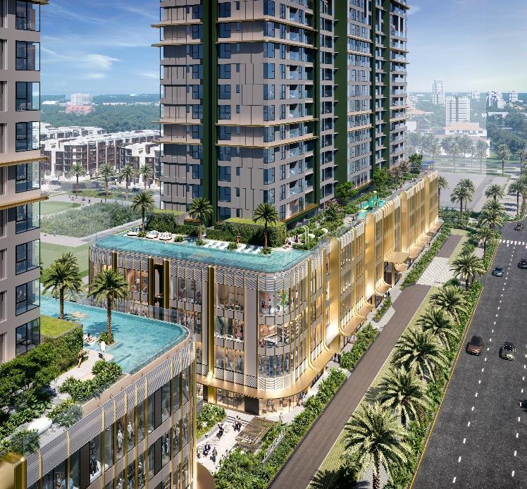 A high rise building with a pool on the side of it

AI-generated content may be incorrect.