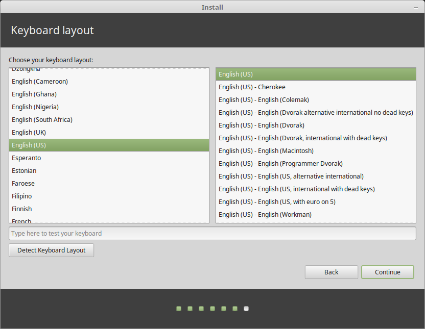 Select your keyboard layout.