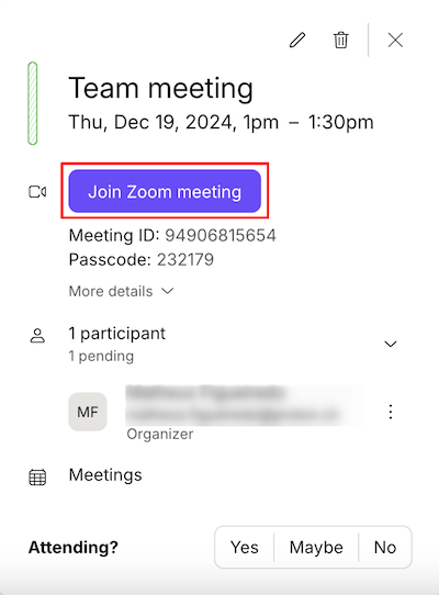 The Join Zoom meeting button on web