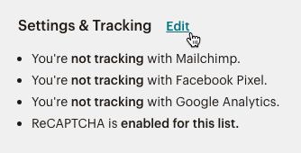 Dans la section Settings & Tracking (Paramètres et suivi), cliquez sur Edit (Modifier).