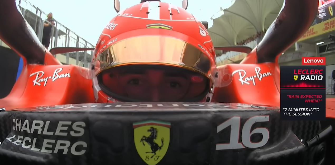 Leclerc  no carro da Ferrari, na Fórmula 1