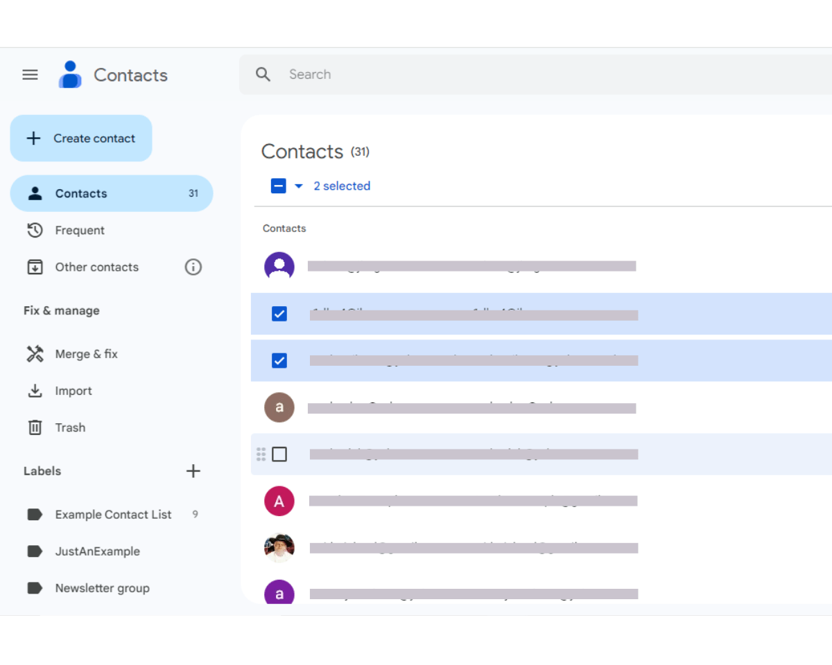How to create email groups in Gmail: Add contacts to your new label by opening the contacts list and selecting the contacts to add