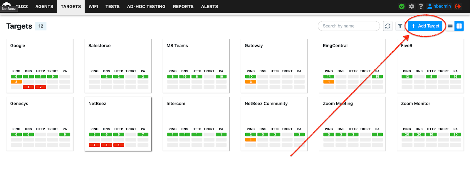Step to configure a new monitoring target.