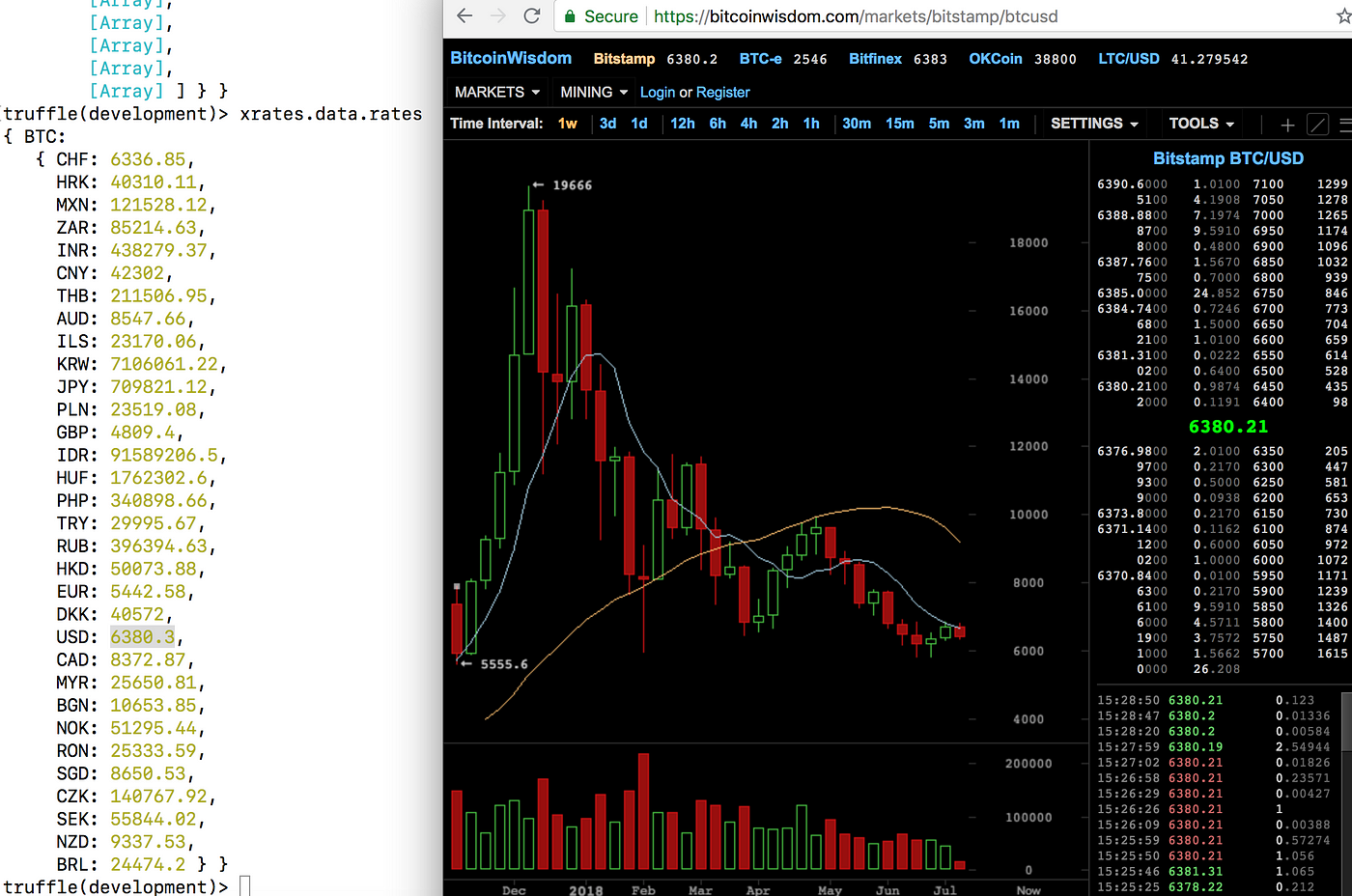 Real-time cryptocurrency market data charts