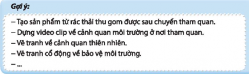 CHỦ ĐỀ 7. GÓP PHẦN GIẢM THIỂU HIỆU ỨNG NHÀ KÍNHTìm hiểu ảnh hưởng của hiệu ứng nhà kính đối với tự nhiên và con ngườiCâu 1: Chỉ ra ảnh hưởng của hiệu ứng nhà kính đối với tự nhiên.Đáp án chuẩn:- Khí hậu: thủng tầng ozone, nóng lên toàn cầu, băng tan, lũ lụt, hạn hán...- Cảnh quan thiên nhiên: rừng bị thu hẹp, đất ven biển bị nhấn chìm do biển dâng cao.- Sinh vật: loài không thích nghi với thay đổi nhiệt độ và môi trường sống dần biến mất.Câu 2: Chỉ ra ảnh hưởng của hiệu ứng nhà kính đến sức khoẻ và đời sống con người.Đáp án chuẩn:- Thiếu nước sinh hoạt, mất điện.- Hư hỏng nhà cửa, cầu đường, phương tiện đi lại,...- Thiệt hại về mùa màng.Câu 3: Chia sẻ về những ảnh hưởng của hiệu ứng nhà kính ở địa phương em.Đáp án chuẩn:Học sinh tự thực hiện.Thực hiện những việc làm góp phần giảm thiểu hiệu ứng nhà kínhCâu 1: Thực hiện những việc làm phù hợp với em để góp phần giảm thiểu hiệu ứng nhà kính.Đáp án chuẩn:- Sử dụng phương tiện giao thông thân thiện với môi trường như xe đạp, xe đạp điện, xe buýt,...- Không đốt rác, rơm rạ ở ngoài đồng.- Trồng cây xanh, phủ xanh đồi trọc.- Tiết kiệm điện, nước.- Sử dụng các thiết bị năng lượng mặt trời, gió.- Tuyên truyền cộng đồng bảo vệ môi trường.Câu 2: Chia sẻ kết quả thực hiện các hoạt động góp phần giảm thiểu hiệu ứng nhà kính.Đáp án chuẩn:- Môi trường sống trong lành, dễ chịu hơn.- Giảm nhiệt độ trung bình, giảm nguy cơ hoả hoạn do thời tiết nóng nực.- Giảm thiểu lũ lụt, hạn hán và các hiện tượng thời tiết cực đoan.Thực hiện những việc làm bảo vệ di tích, danh lam thẳng cảnh tại khu vực tham quanCâu 1: Chỉ ra hiện trạng môi trường ở khu vực em tham quan.Đáp án chuẩn:- Sử dụng phương tiện giao thông thân thiện với môi trường như xe đạp, xe đạp điện, xe buýt,...- Không đốt rác, rơm rạ ở ngoài đồng.- Trồng cây xanh, phủ xanh đồi trọc.- Tiết kiệm điện, nước.- Sử dụng thiết bị năng lượng mặt trời, gió.Câu 2: Xác định những việc có thể làm để bảo vệ môi trường nơi tham quan và chuẩn bị các vật liệu cần thiết.Đáp án chuẩn:Việc làmVật liệu, phương tiệnNhặt rácBao tay, túi đựng rác, chổi,…Làm tờ rơi tuyên truyềnGiấy, bút màu, thước kẻ, keo dán,…Trồng cây xanhCây non, xẻng, bình tưới nước, phân bón,…Tái chế, tái sử dụngCác đồ dùng, dụng cụ cũ, kéo, bút chì,…Câu 3: Thực hiện những việc làm bảo vệ cảnh quan phù hợp với khả năng của em.Đáp án chuẩn:- Quét dọn vệ sinh khu vực tham quan.- Trồng cây xanh.- Làm tờ rơi tuyên truyền.Câu 4: Báo cáo kết quả thực hiện việc làm bảo vệ môi trường tại khu vực tham quan.Đáp án chuẩn:BÁO CÁO KẾT QUẢ THỰC HIỆN NHỮNG VIỆC LÀM BẢO VỆMÔI TRƯỜNG TẠI KHU VỰC THAM QUAN- Nhóm: tổ 1 lớp 7A.- Thời gian: chủ nhật (16/1/2022).- Địa điểm: gò Đống Đa.Thời gianTên hoạt độngSản phẩm/kết quả8h-9hQuét dọn vệ sinh khu vực lối vào và lối ra Các khu vực được quét dọn sạch sẽ, thông thoáng9h-10h30Quét dọn vệ sinh khu vực tham quan chính10h30-11h30Tưới, cắt tỉa cây cảnh xung quanh khu vực tham quanCây cối được cắt tỉa gọn gàngThiết kế sản phẩm tuyên truyền bảo vệ môi trường sau chuyến tham quanCâu 1: Xây dựng ý tưởng cho sản phẩm tuyên truyền bảo vệ môi trường sau chuyến tham quan.Đáp án chuẩn:- Vẽ tranh cổ động, tuyên truyền.- Làm video về thực trạng môi trường và ý thức của người dân, đưa ra biện pháp khắc phục.Câu 2: Thực hiện làm sản phẩm tuyên truyền bảo vệ môi trường sau chuyến tham quan.Đáp án chuẩn:Câu 3: Lựa chọn sản phẩm cho chiến dịch truyền thông bảo vệ môi trường hoặc gửi tặng cho những người xung quanh.Đáp án chuẩn:Học sinh tự thực hiện.Thực hiện chiến dịch truyền thông bảo vệ môi trường thiên nhiên, giảm thiểu hiệu ứng nhà kính ở địa phươngCâu 1: Lập kế hoạch thực hiện chiến dịch truyền thông bảo vệ môi trường thiên nhiên, giảm thiểu hiệu ứng nhà kính theo gợi ý sau:Gợi ý:KẾ HOẠCH THỰC HIỆN CHIẾN DỊCHTuyên truyền bảo vệ môi trường, giảm thiểu hiệu ứng nhà kính ở địa phương- Mục tiêu: Nâng cao ý thức bảo vệ môi trường, giảm thiểu hiệu ứng nhà kính cho người dân địa phương.- Đối tượng: Người dân địa phương (thôn …/ xóm …/ ấp …/, xã …/, huyện …, tỉnh …)-Thời gian:  1 tuần.- Nội dung tuyên truyền: Tác hại của rác thải nhựa đối với môi trường; vai trò của cây xanh trong việc giảm thiểu hiệu ứng nhà kính;…- Phương tiện, thiết bị: Sử dụng các sản phẩm của nhiệm vụ 4, bài viết tuyên truyền, loa cầm tay, xe đạp,…- Các hình thức thực hiện:+ Đi bộ/ xe đẹp (mang theo biểu ngữ) và đọc bài tuyên truyền bằng loa cầm tay.+ Trưng bày các sản phẩm tuyên truyền ở bảng tin, nhà văn hóa, … của thôn/ xóm/ ấp.+ Phát tin tuyên truyền qua hệ thống truyền thanh ở địa phương.+ Tổng vệ sinh khu vực công cộng ở nơi cư trú.+ Tổ chức Ngày hội trồng cây.Đáp án chuẩn:KẾ HOẠCH THỰC HIỆN CHIẾN DỊCH Các hình thức thực hiệnMục tiêuCách thứcThời gianNgười thực hiệnKết quả dự kiếnTìm hiểu về “Khu phố xanh” và thống nhất tiêu chí “xanh”Nhận thức được tầm quan trọng của việc xây dựng “Khu phố xanh”Thảo luận, hội họp đóng góp ý kiến60 phútThành viên ban tổ chứcBảng các tiêu chí của “Khu phố xanh”Tham gia phát biểu, đóng góp ý kiến xây dựng chiến dịchCó ý thức, trách nhiệm, tự giác bảo vệ và làm sạch môi trường sống và xung quanh mìnhLàm việc nhóm60 phútĐại diện các hộ gia đìnhXử lý được rác thải sinh hoạtBiện pháp xử phạt với hành vi vứt rác không đúng quy định.Triển khai chiến dịch “Khu phố xanh”Tiến hành làm xanh khu phốLàm việc cá nhân, nhóm120 phútTất cả mọi người tham giaVệ sinh khu phố, trang trí khu phố bằng băng rôn, áp phích tuyên truyềnCâu 2: Thực hiện chiến dịch truyền thông bảo vệ môi trường thiên nhiên, giảm thiểu hiệu ứng nhà kính theo kế hoạch đã xây dựng.Đáp án chuẩn:HS tự thực hiện.Câu 3: Báo cáo kết quả thực hiện chiến dịch.Đáp án chuẩn:HS tự thực hiện.Tự đánh giá