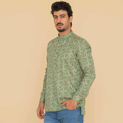 Printed Green Short Kurta