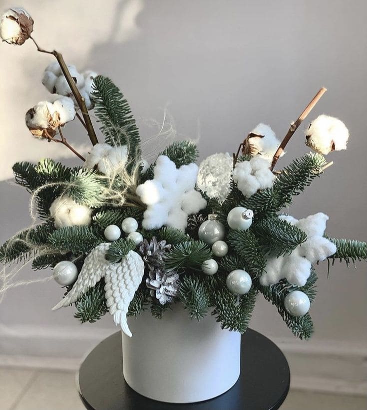 Frosted Cotton Winter Wonderland Vase