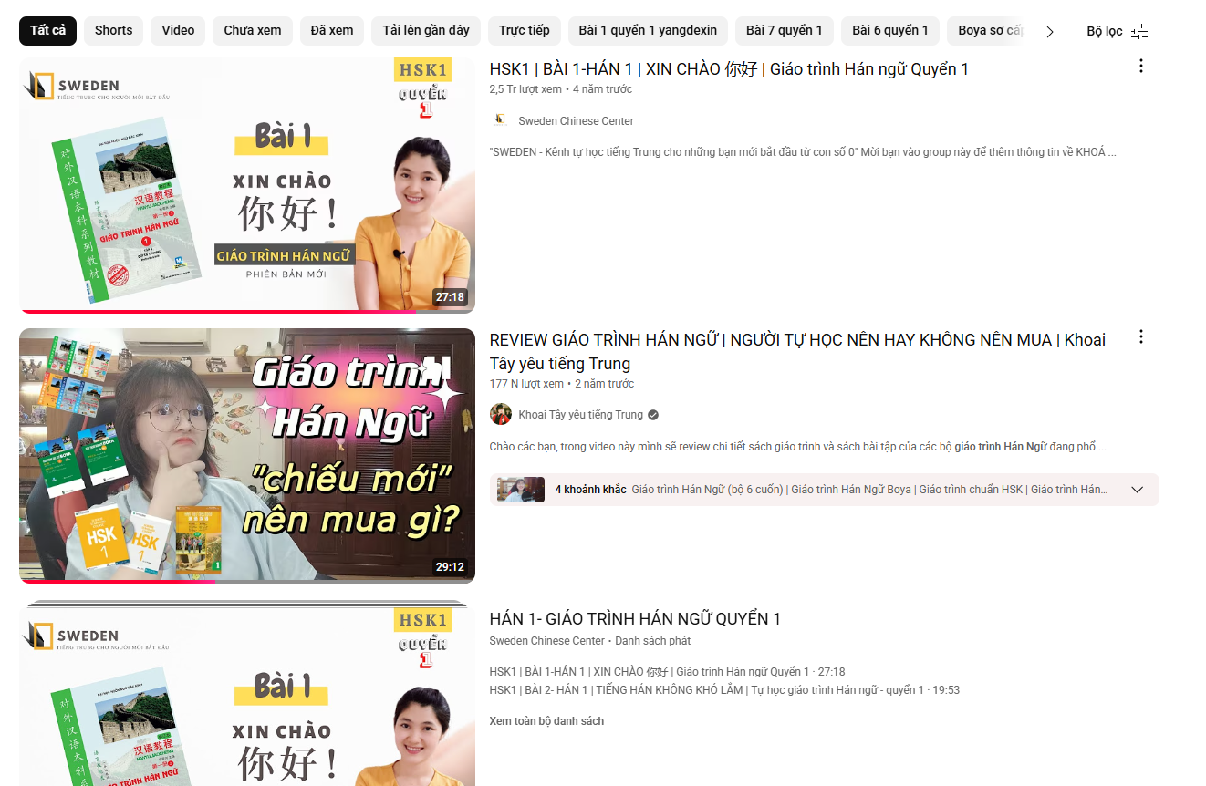Nhiều khóa học miễn phí trên Youtube dạy theo sách Giáo Trình Hán Ngữ