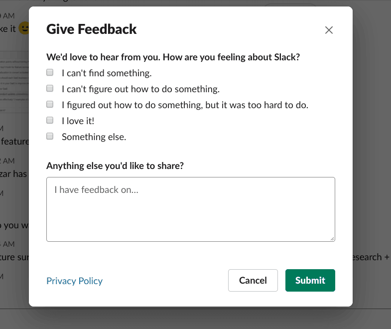 slack customer feedback examples
