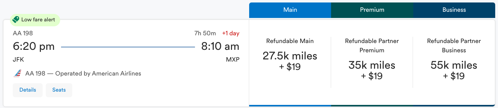 JFK to MXP on Alaska 