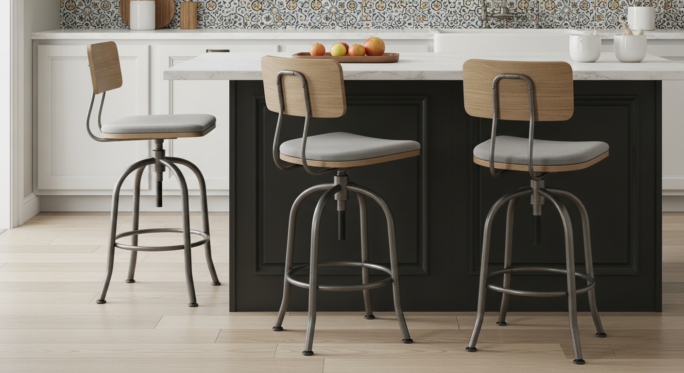 Ergonomic and Industrial Bar Stools in the kitchen island