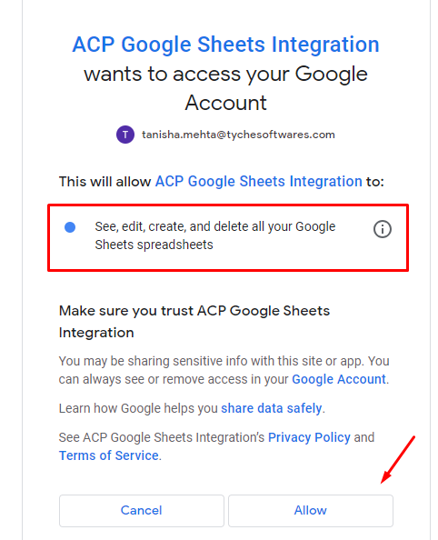 Integration with Google Sheets - Tyche Softwares Documentation