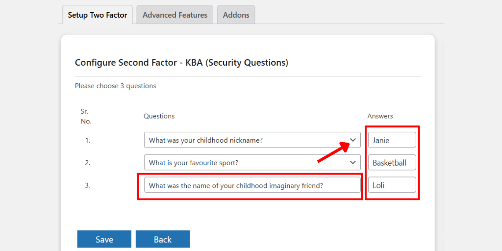 Add Security Questions