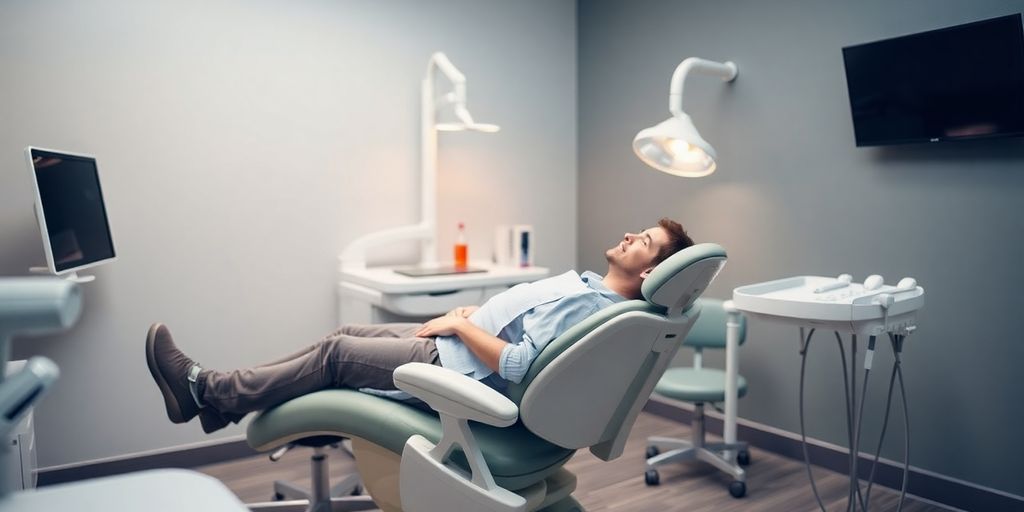 Patient relaxing in a dental chair during sedation dentistry.