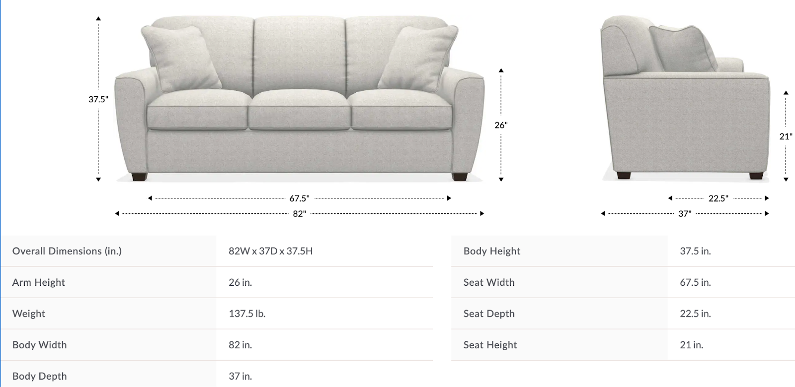 piper sofa size and dimensions