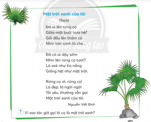 ĐÁNH GIÁ CUỐI HỌC KÌ IIA. ĐỌC1) Đọc thành tiếng và trả lời câu hỏi:Giải nhanh:Kiến đền ơn: Những chi tiết cho thấy chú chim nhỏ và đàn kiến đã giúp nhau thoát nạn:Sau trận mưa bão, một đàn kiến bị sa vào vũng nước. Chú chim nhỏ nhìn thấy, liền tha mấy cọng cỏ thả xuống làm cầu cho kiến. Ngày tháng trôi qua, chú chim nhỏ vẫn sống trong tổ trên cành sơn trà đầy gai. Chú không nhớ việc mình cứu đàn kiến. Một hôm có con mèo rừng mò tới tổ chim. Bỗng một đàn kiến bò ra dày đặc khắp cành sơn trà. Mèo hốt hoảng bỏ chạyBạn người đi biển: Người đi biển thấy cánh hải là lòng cháy bừng hi vọng vì:Chúng báo trước cho họ những cơn bão. Lúc trời sắp nổi bão, chúng càng boy nhiều, vờn sát ngọn sóng hơn và về ổ muộn hơn, chúng cần kiếm mồi sẵn cho lũ con ăn trong nhiều ngày, chờ khi biển lặng.Mặt trời xanh của tôi: Tác giả gọi cọ là mặt trời xanh vì:  lá cọ xoè những cánh nhỏ dài trông xa như “mặt trời ” dâng toả chiếu những “tia nắng xanh”) => tình cảm yêu mến và tự hào của tác giả về rừng cọ của quê hương.Lá bàng: Mùa xuân và mùa đông lá bàng:Mùa xuân, lá bàng mới nảy trông như những ngọn lửa xanh. Lá bàng mùa đông đỏ như đồng2) Đọc và thực hiện các yêu cầuChọn ý trả lời đúng cho các câu hỏi dưới đâu:a. Hai anh em bạn nhỏ định chơi trò chơi gì?Hái cỏĐá gàHái raub. Cỏ gà mọc ở đâu?Mọc lẫn với rau samMọc lẫn với hoa mào gàMọc chỗ tiếp giáp giữa cỏ và rauc. Vì sao bạn nhỏ không ngạc nhiên khi thấy em trai hồn nhiên chơi với con cuốn chiếu?Vì bạn nhỏ rất yêu thương em trai, muốn thấy em trai vui vẻ.Vì hai anh em xem những con vật quanh mình là bầu bạn.Vì cuốn chiếu là một con vật chỉ nhỏ bé như cái cúc áo.d. Vì sao bạn nhỏ và em trai quên mất việc hái cỏ gà để chơi?Vì tìm thấy cả cỏ lá gừng và cỏ xuyến chỉVì tìm thấy rau dền, rau sam lẫn trong đám cỏVì còn mải chơi với con cuốn chiếue. Trong câu “Hai anh em tôi đi hái cỏ gà.”, từ ngữ nào trả lời câu hỏi Làm gì?Đi hái cỏ gàHái cỏ gàTôi đi hái cỏ gàg. Câu văn nào dưới đây có hình ảnh so sánh?Cỏ lá gừng, cỏ xuyến chi mọc lẫn với rau dền, rau sam.Con cuốn chiếu cuộn tròn người lại như một cái cúc áo.Tôi loay hoay lựa những cọng cỏ gà dai và khoẻ nhất để hái.Thực hiện các yêu cầu dưới đây:h. Đặt một câu thể hiện cảm xúc của em về hai anh em Tường.i. Vì sao anh em Tường gọi con cuốn chiếu là  người bạn nhỏ xíu trăm chân”?k. Đặt tên khác cho câu chuyện.Giải nhanh:Chọn ý trả lời đúng cho các câu hỏi dưới đâu:a. Đá gàb. Mọc chỗ tiếp giáp giữa cỏ và rauc. Vì hai anh em xem những con vật quanh mình là bầu bạn.d. Vì còn mải chơi với con cuốn chiếue. Đi hái cỏ gàg. Con cuốn chiếu cuộn tròn người lại như một cái cúc áo.Thực hiện các yêu cầu dưới đây:h. Hai anh em Tường thật hồn nhiên và đáng yêu quá!i. Anh em Tường gọi con cuốn chiếu là 